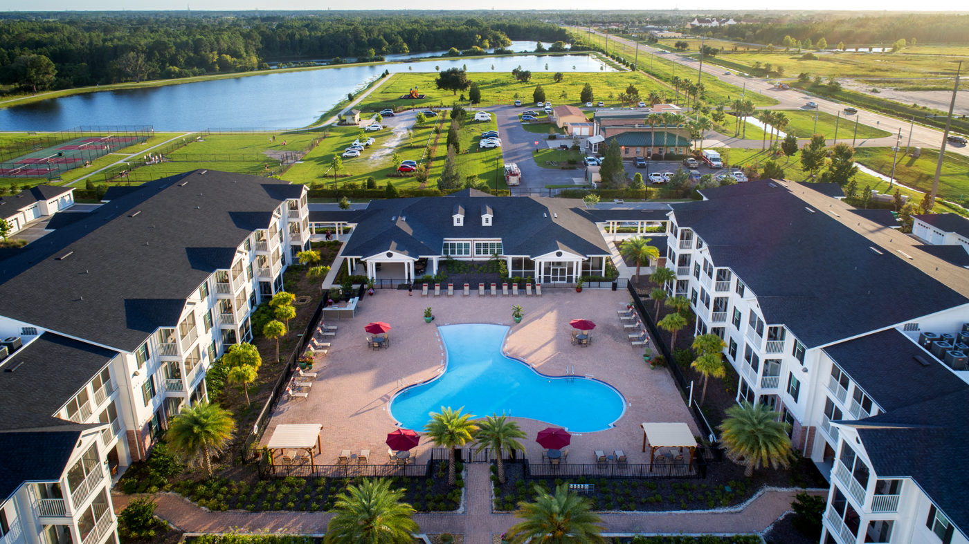 Alternate aerial view of the Retreat at Trinity apartment community